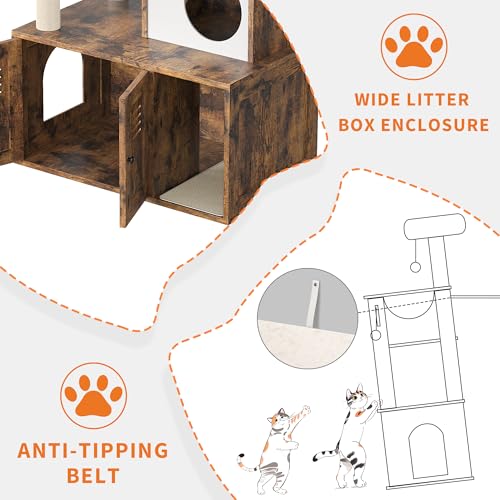 Rustic Brown Wooden Cat Furniture with Cat Tree Tower and Condo O48403