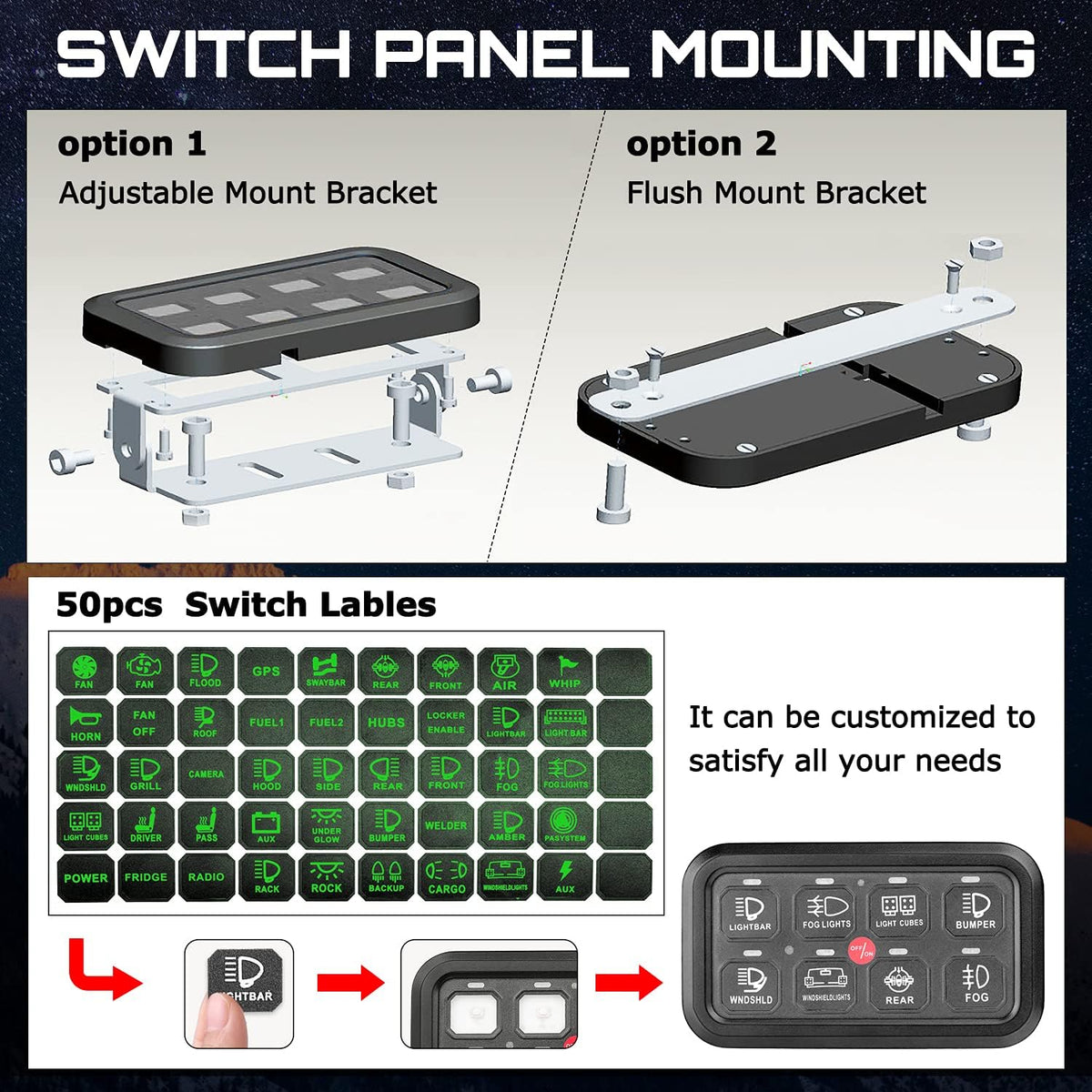 8 Gang LED Switch Panel with Label Stickers S2238