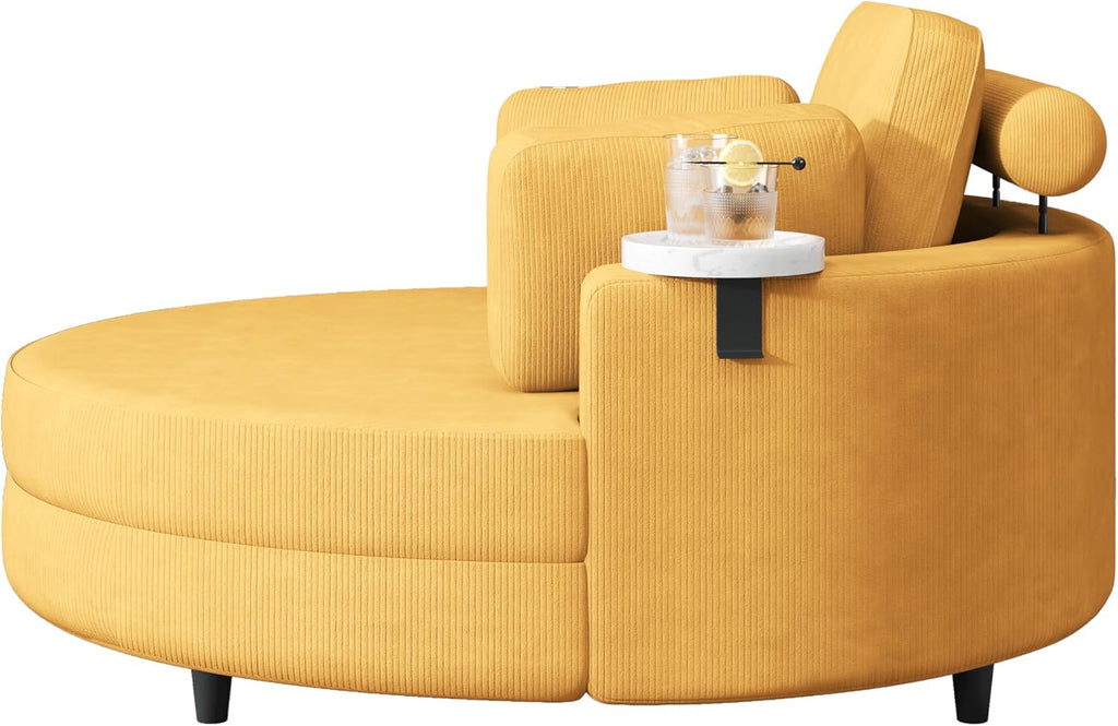 Oversized Corduroy Barrel Armchair with Adjustable Headrest, 4 Pillows, Storage Ottoman & Removable Tray G419
