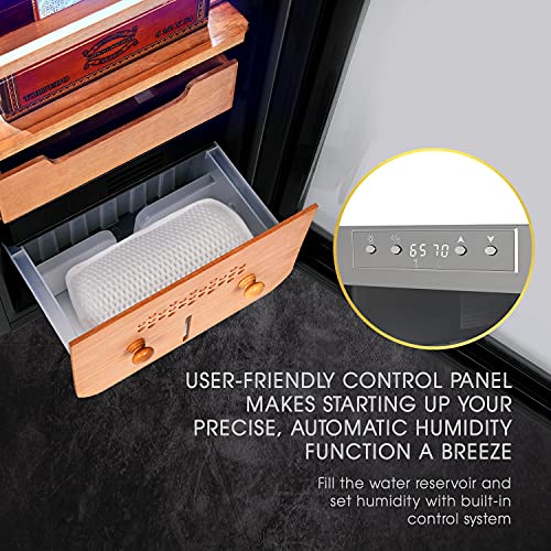 250 Cigar Cooler Humidor with Stainless Steel Trim Finish Cabinet, Spanish Cedar Wood Shelves and Drawer Y11401