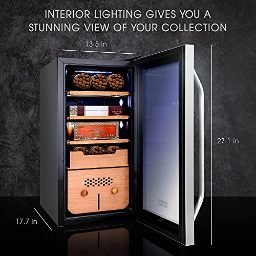 250 Cigar Cooler Humidor with Stainless Steel Trim Finish Cabinet, Spanish Cedar Wood Shelves and Drawer Y11401