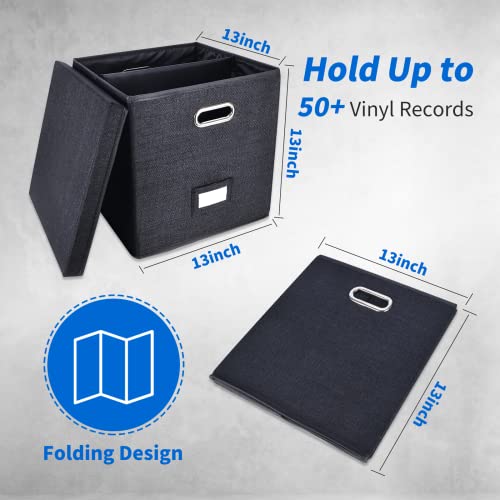 Vinyl Record Storage Box with Lid Black T205173