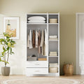 White 3 Doors Wooden Wardrobe with 2 Drawers and Top Cabinet K7051