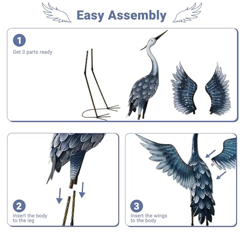 33 Inch Blue Metal Crane Statue Y1094