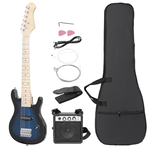 30 Inch Solid Wood Body Black Electric Guitar Starter Kit with 5W Amplifier V86972