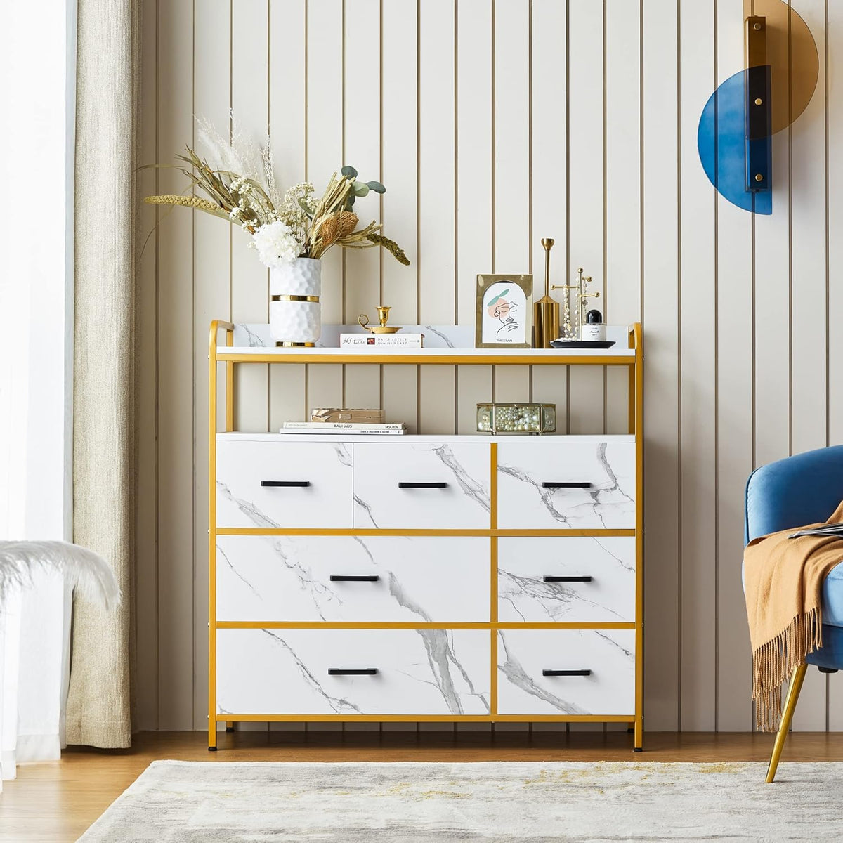 White 7 Drawer Chest of Drawers with Steel Frame and Wood Top U565563