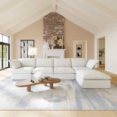 Beige 4 Seater Sectional Sofa with Storage Ottoman I77070