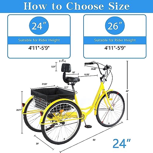 24inch 3 Wheel 7 Speed Tricycle with Shopping Basket and Backrest F1523