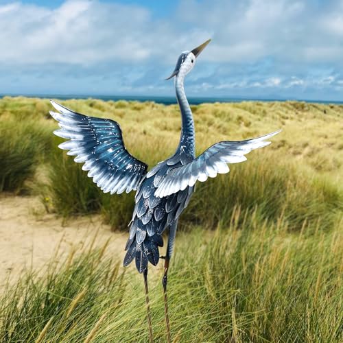 33 Inch Blue Metal Crane Statue Y1094