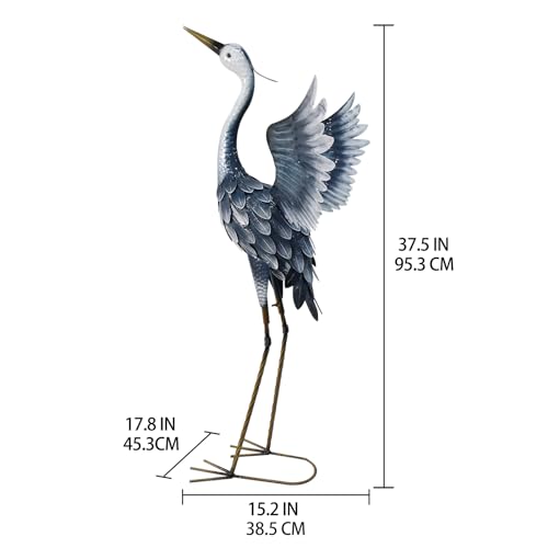 33 Inch Blue Metal Crane Statue Y1094