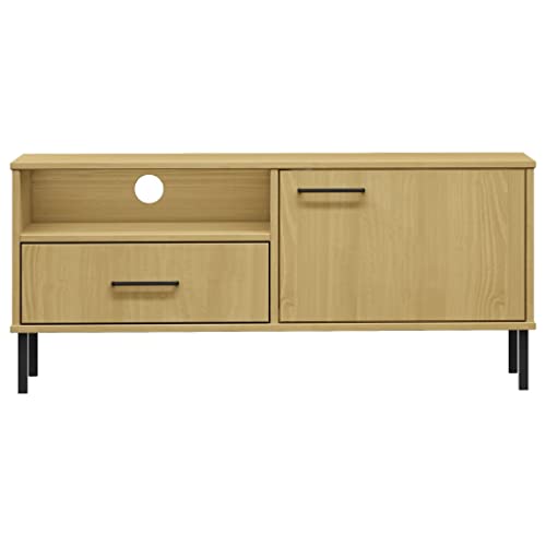 Brown Solid Wood Pine TV Stand with Storage W5495