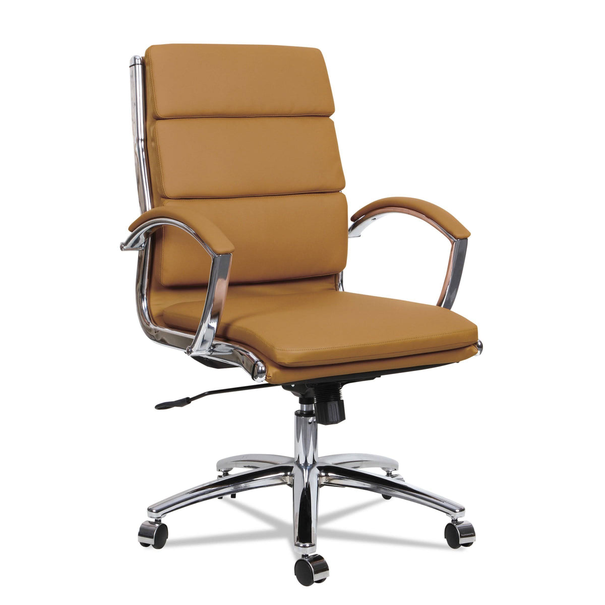 Mid-Back Slim Profile Chair Camel Soft Leather Chrome D6701