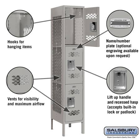 12x22 Triple Tier Vented Metal Locker T9582