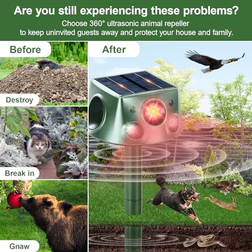 Solar Animal Repeller 360° Ultrasonic Outdoor with Motion Sensor & LED Flashing B775452