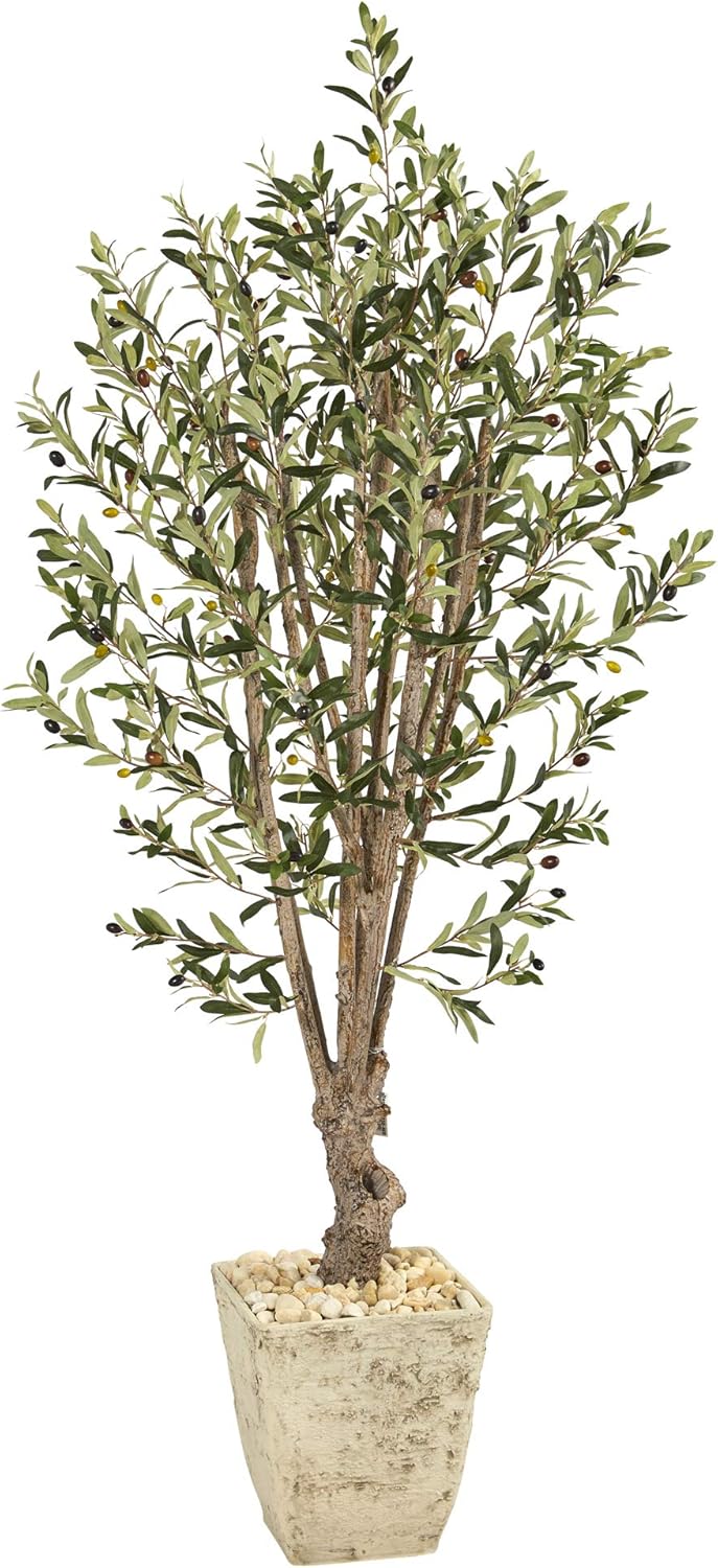 5ft. Olive Artificial Tree in Country White Planter Q8435