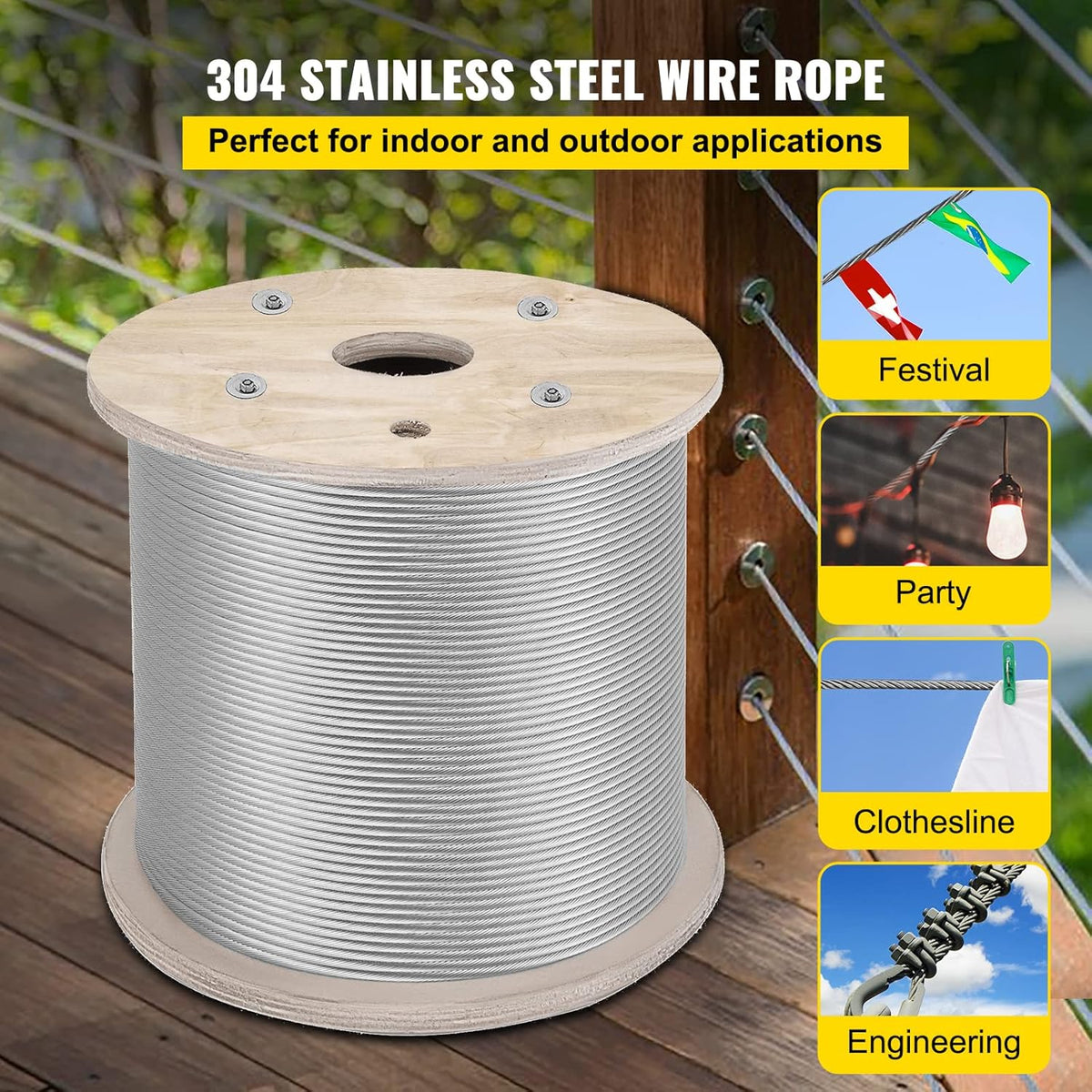 304 Stainless Steel Cable 1/4 Inch 7 X 19 Wire Rope 200Feet H379886