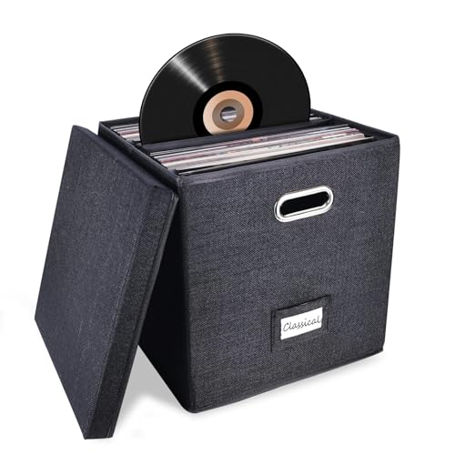 Vinyl Record Storage Box with Lid Black T205173
