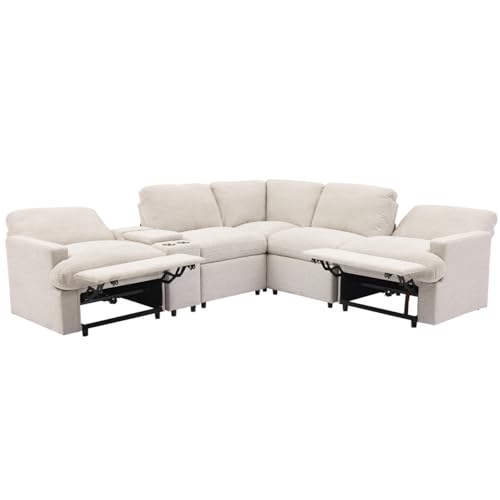 Beige L-Shaped Recliner Sectional Sofa with Storage Box Z4131