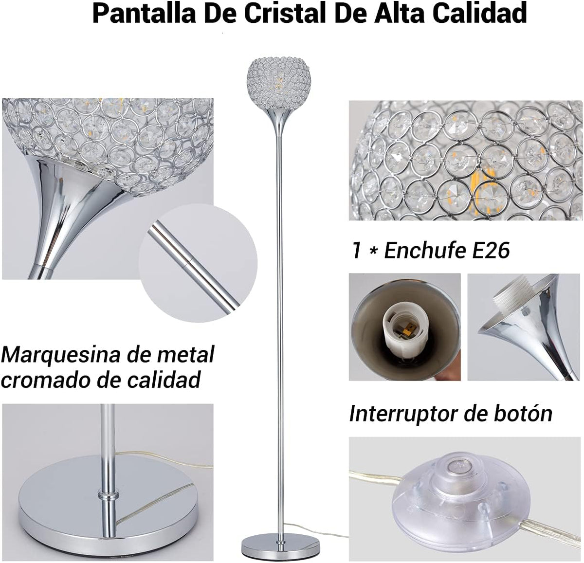 Crystal 1-Light Chrome Finish Floor Lamp with LED Bulb X820374