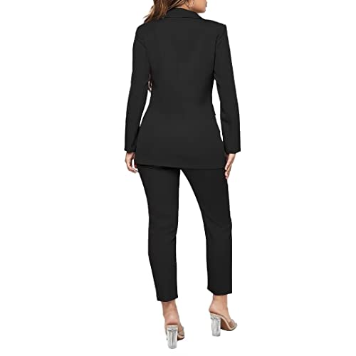 Women Double Breasted Blazer Set 2 Piece Pants Outfits Long Sleeve Suit Set P640