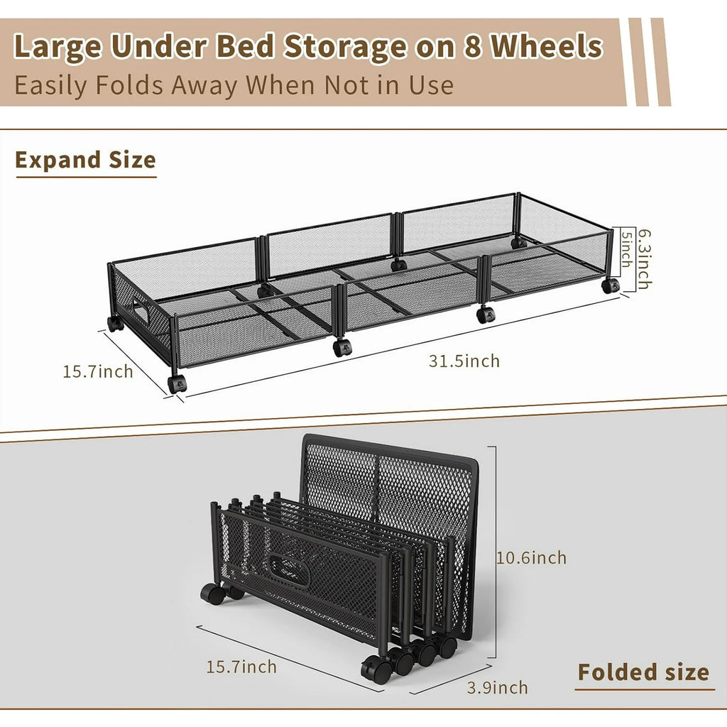 Under Bed Storage on Wheels, Large Capacity Rolling Under the Bed Storage Containers, Foldable Drawers W5567