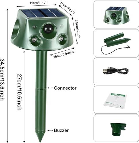 Solar Animal Repeller 360° Ultrasonic Outdoor with Motion Sensor & LED Flashing B775452