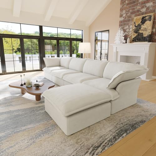 Beige 4 Seater Sectional Sofa with Storage Ottoman I77070