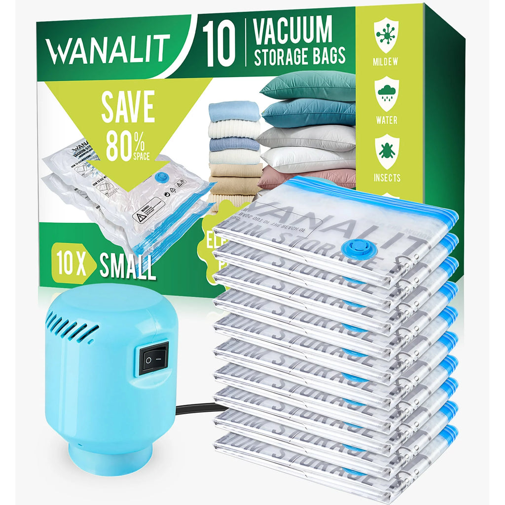 10 Pack Vacuum Storage Bags Small with Electric Air Pump Reusable Compression 24"x16" R122161