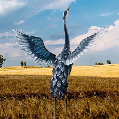 33 Inch Blue Metal Crane Statue Y1094