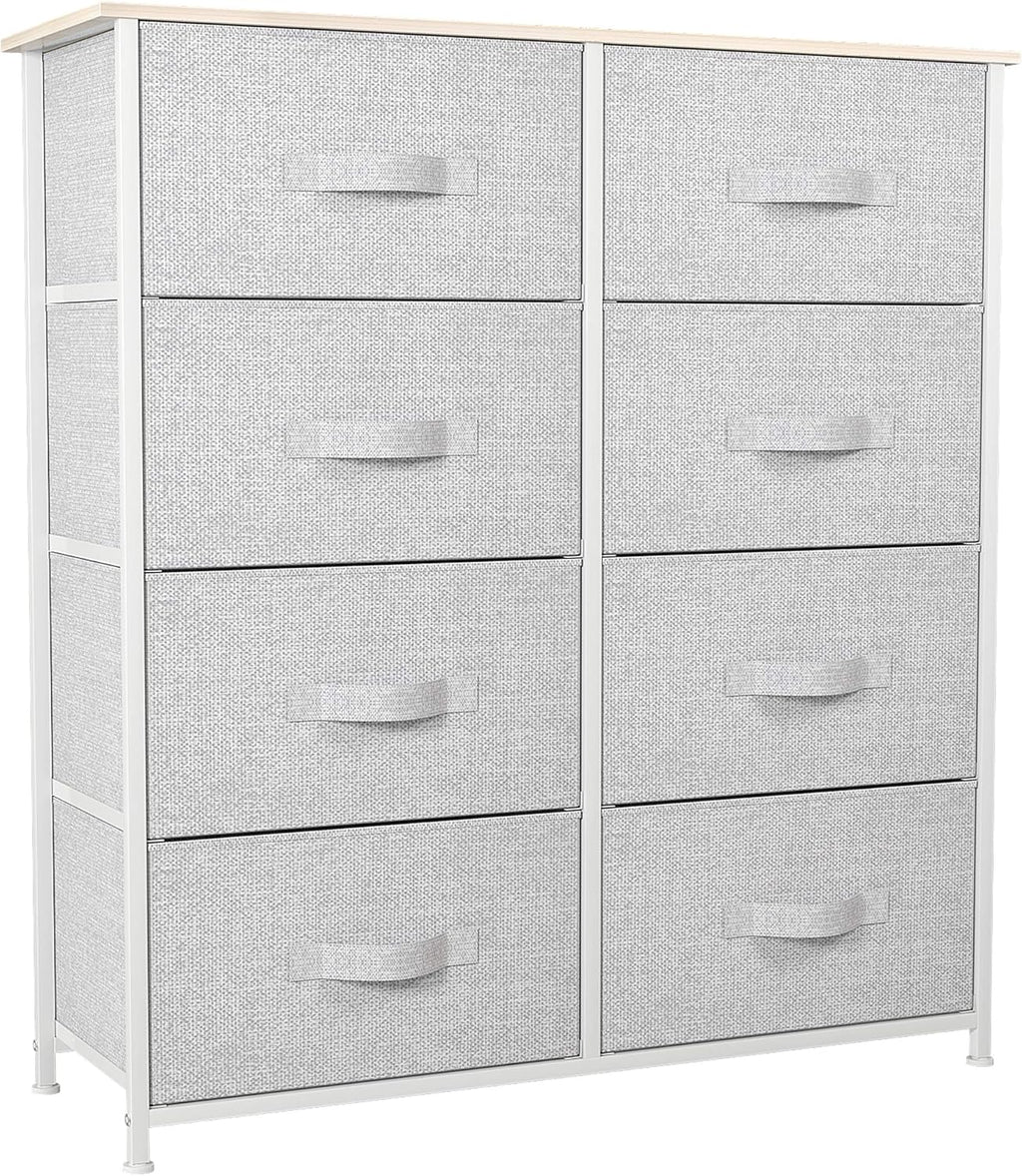 8 Drawer Fabric Dresser with Steel Frame and Wooden Top X830