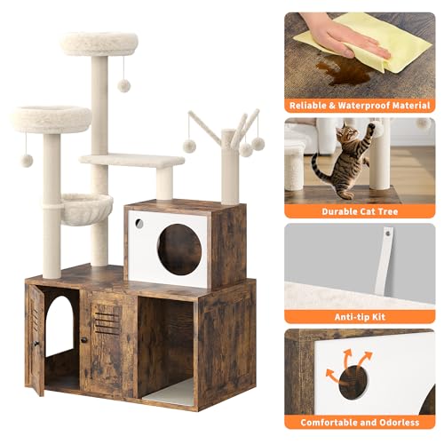 Rustic Brown Wooden Cat Furniture with Cat Tree Tower and Condo O48403