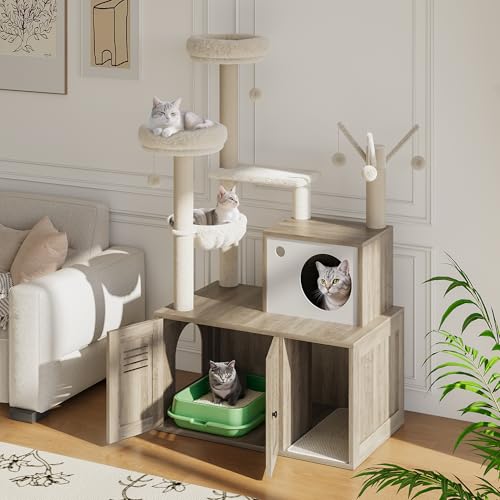 Rustic Brown Wooden Cat Furniture with Cat Tree Tower and Condo O48403