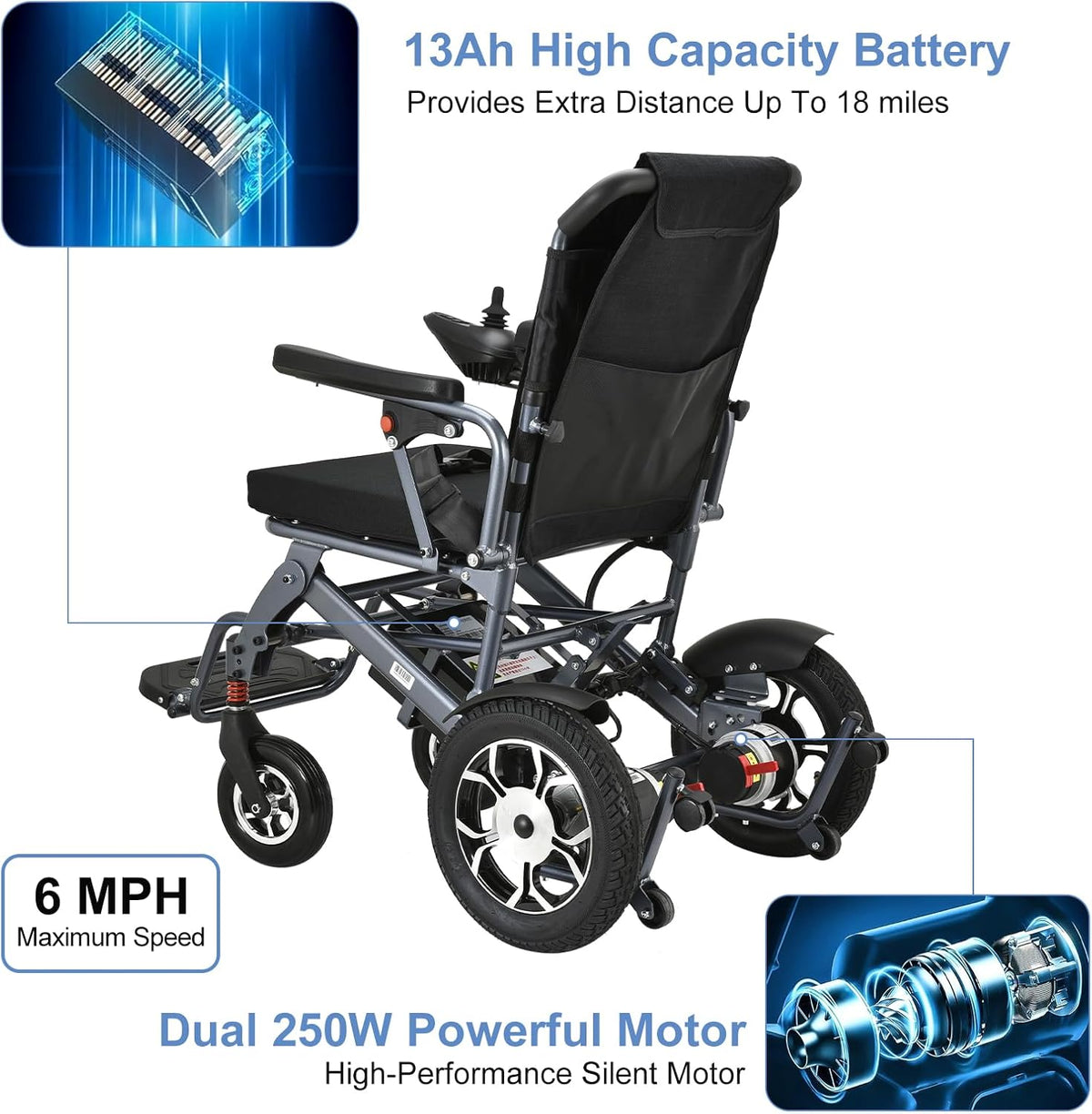 Lightweight Foldable Electric Wheelchair with 500W Motor, Weight 50lbs V4568