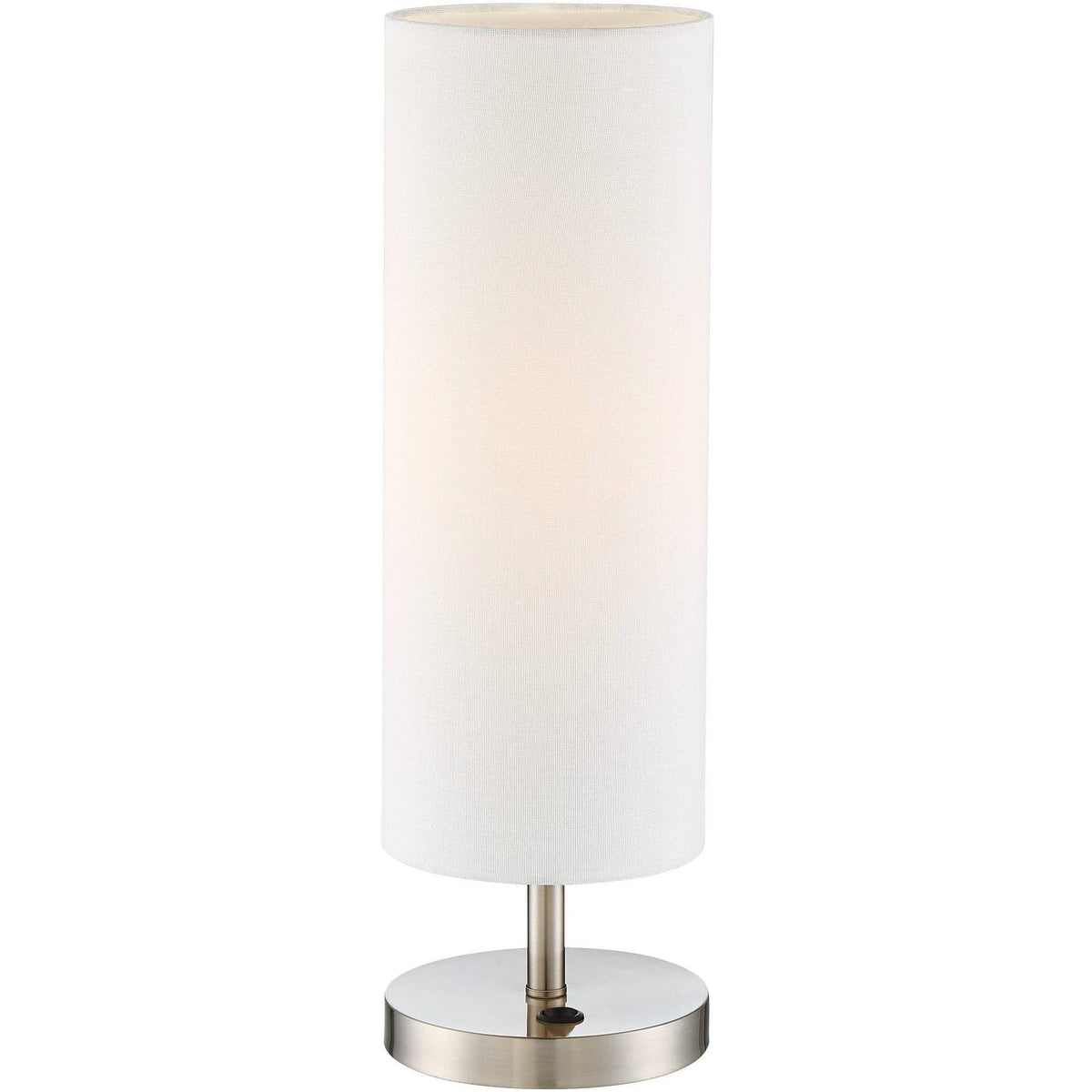 Modern Accent Table Lamp with USB and AC Power Outlet Brushed Steel Off White Cylinder Shade Q1263