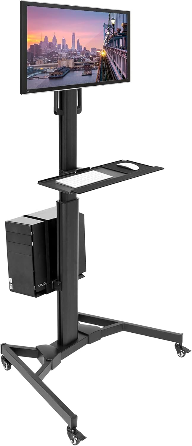 Adjustable Mobile Dual Monitor PC Workstation Cart with Keyboard Tray G9874