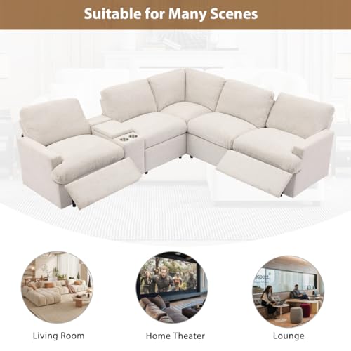 Beige L-Shaped Recliner Sectional Sofa with Storage Box Z4131