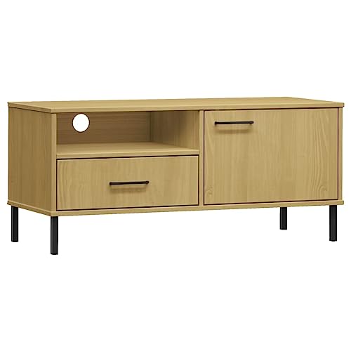 Brown Solid Wood Pine TV Stand with Storage W5495