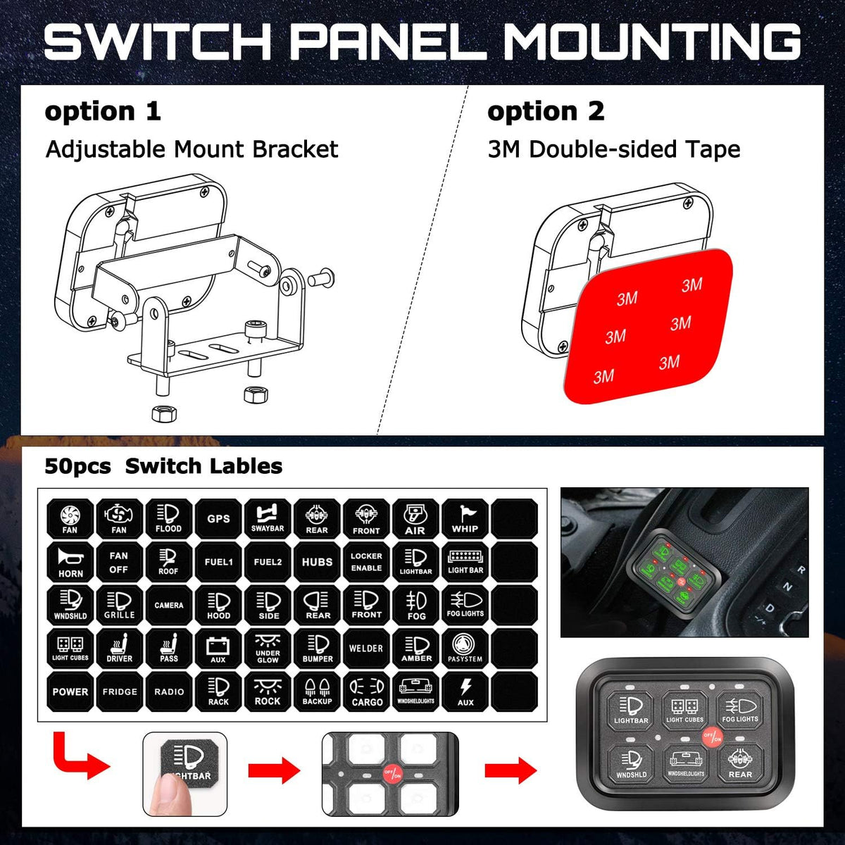 8 Gang LED Switch Panel with Label Stickers S2238