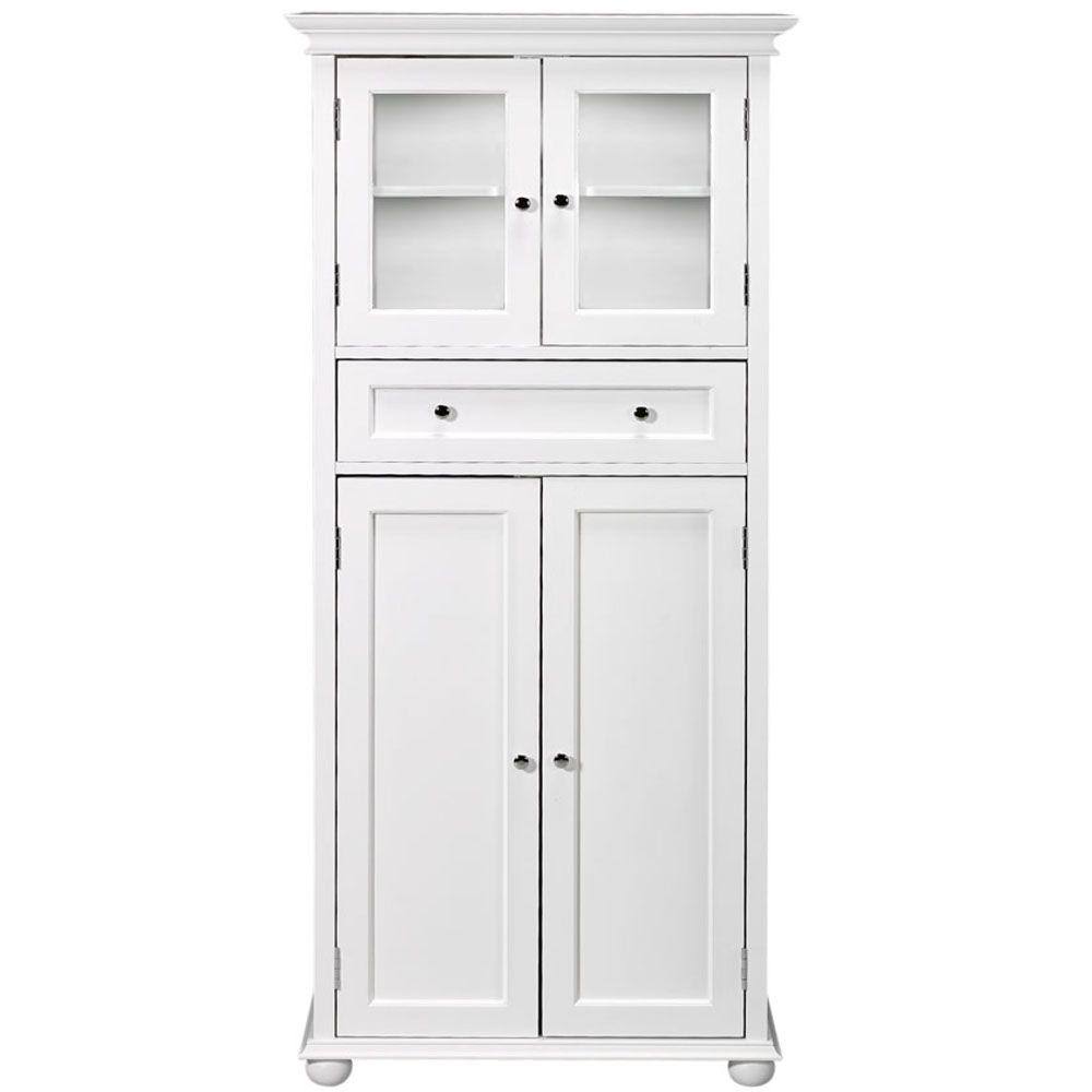 White Bathroom Linen Cabinet Drawer Storage Shelves Z912908