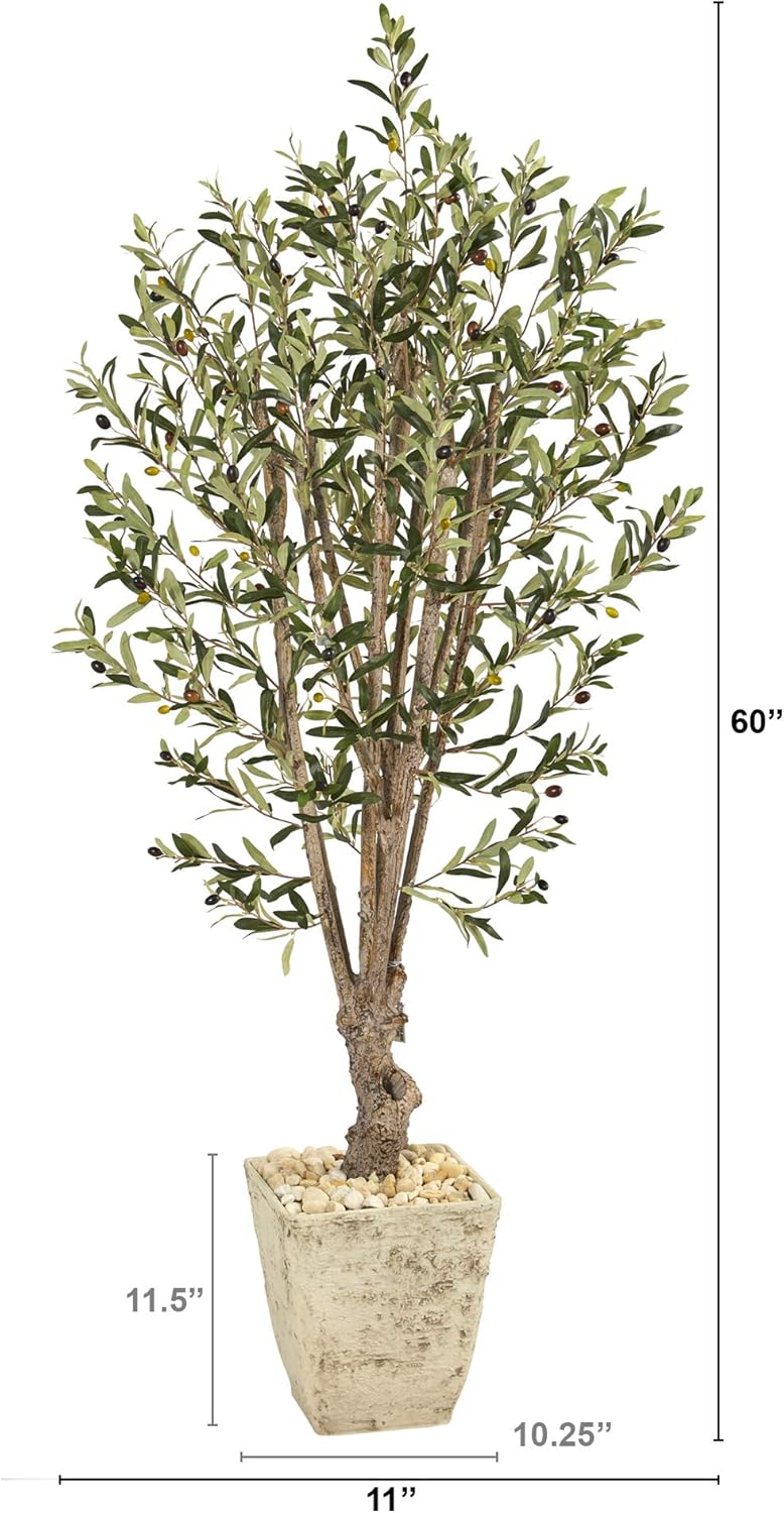 5ft. Olive Artificial Tree in Country White Planter Q8435