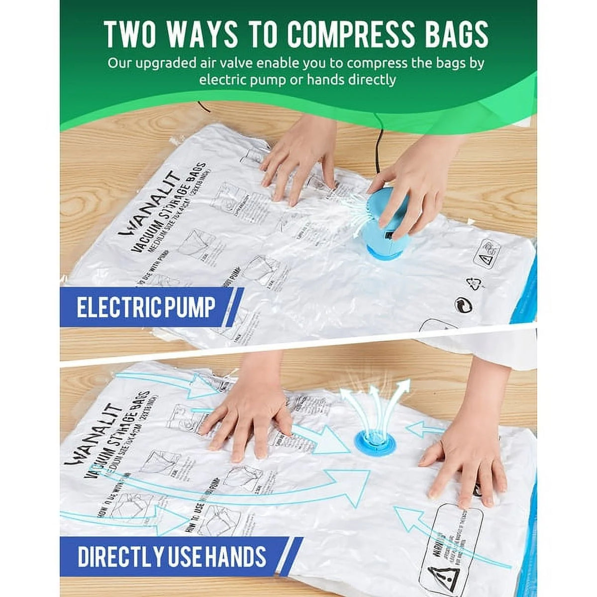 10 Pack Vacuum Storage Bags Small with Electric Air Pump Reusable Compression 24"x16" R122161