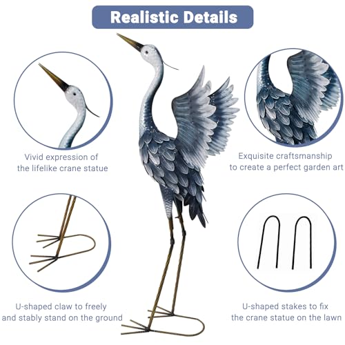 33 Inch Blue Metal Crane Statue Y1094