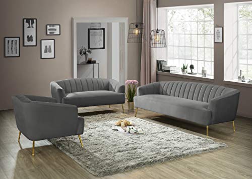 Grey Velvet Upholstered Sofa T7428