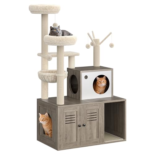 Rustic Brown Wooden Cat Furniture with Cat Tree Tower and Condo O48403