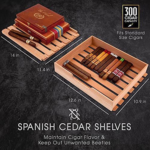 250 Cigar Cooler Humidor with Stainless Steel Trim Finish Cabinet, Spanish Cedar Wood Shelves and Drawer Y11401