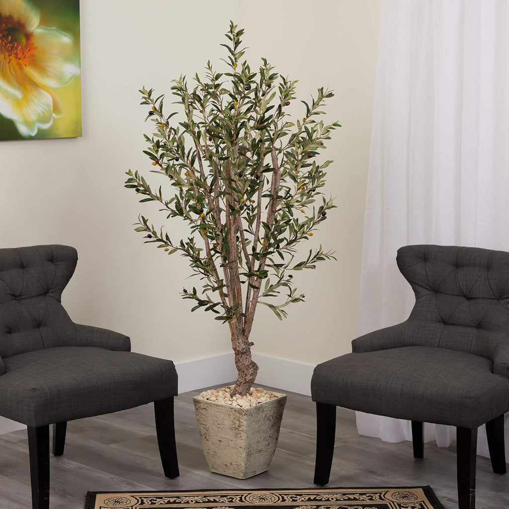 5ft. Olive Artificial Tree in Country White Planter Q8435