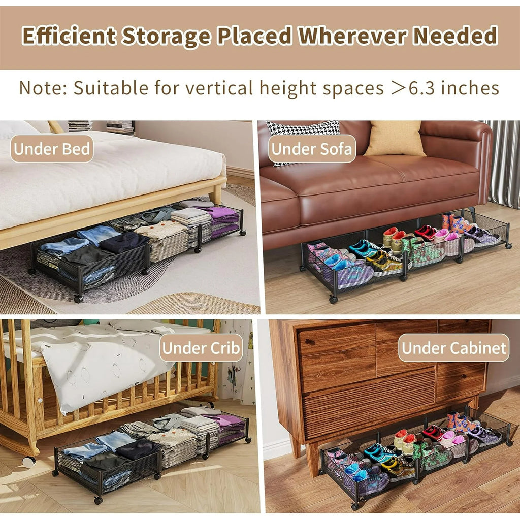 Under Bed Storage on Wheels, Large Capacity Rolling Under the Bed Storage Containers, Foldable Drawers W5567