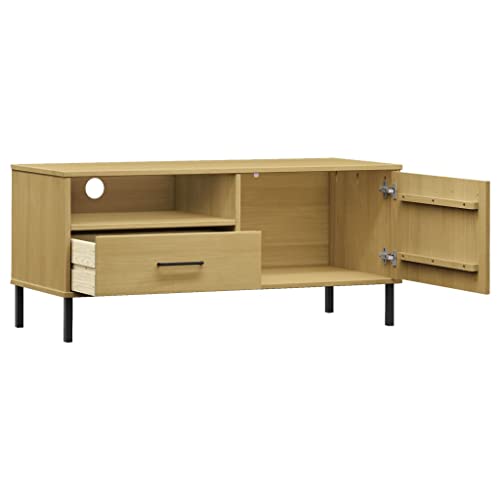 Brown Solid Wood Pine TV Stand with Storage W5495