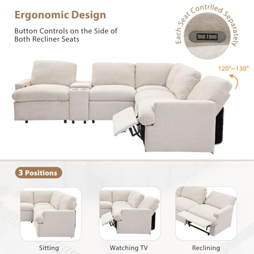 Beige L-Shaped Recliner Sectional Sofa with Storage Box Z4131