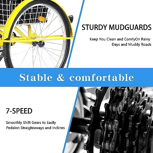 24inch 3 Wheel 7 Speed Tricycle with Shopping Basket and Backrest F1523